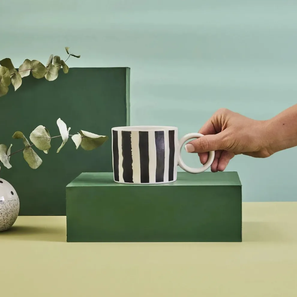 Karaca Erica Striped Porcelain Mug, 350ml, Black