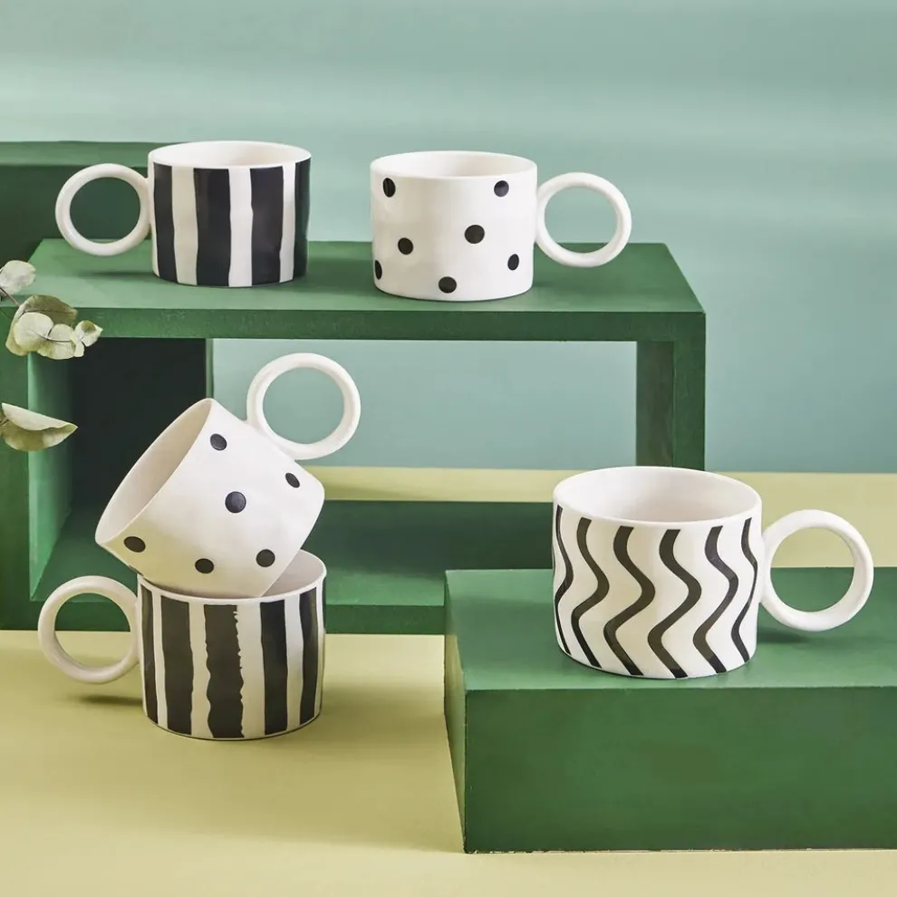 Karaca Erica Striped Porcelain Mug, 350ml, Black