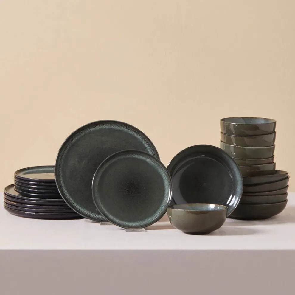 Karaca Fein 24-Piece Reactive Glaze Dinner Set for 6 People, Multi