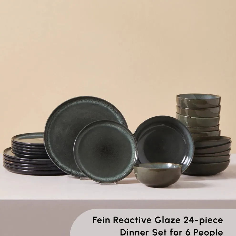 Karaca Fein 24-Piece Reactive Glaze Dinner Set for 6 People, Multi