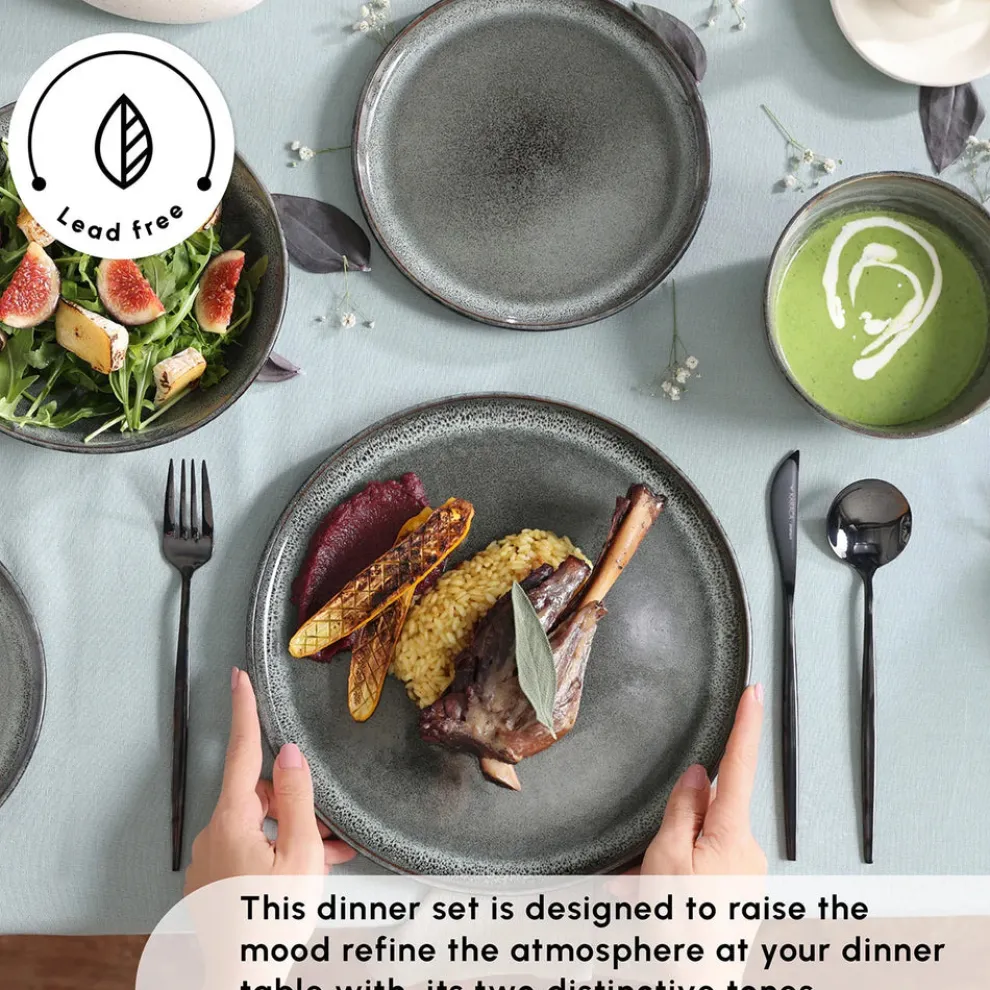 Karaca Fein 24-Piece Reactive Glaze Dinner Set for 6 People, Multi