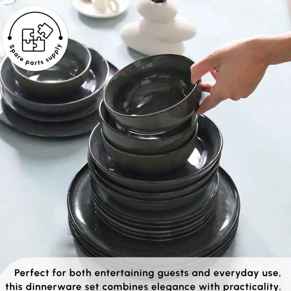 Karaca Fein 24-Piece Reactive Glaze Dinner Set for 6 People, Multi