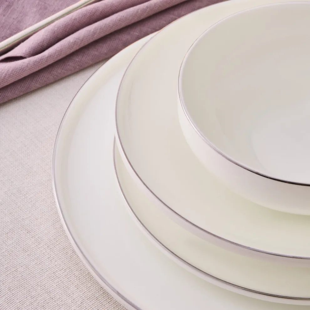 Karaca Fine Bone New Meridian 55-Piece Dinner Set for 12 People, Platin