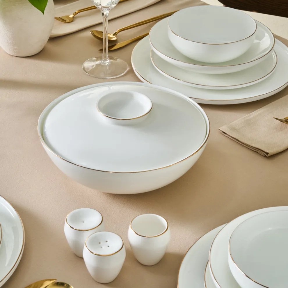Karaca Fine Bone New Meridian 55-Piece Dinner Set for 12 People, Gold