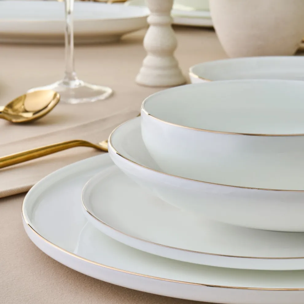 Karaca Fine Bone New Meridian 55-Piece Dinner Set for 12 People, Gold