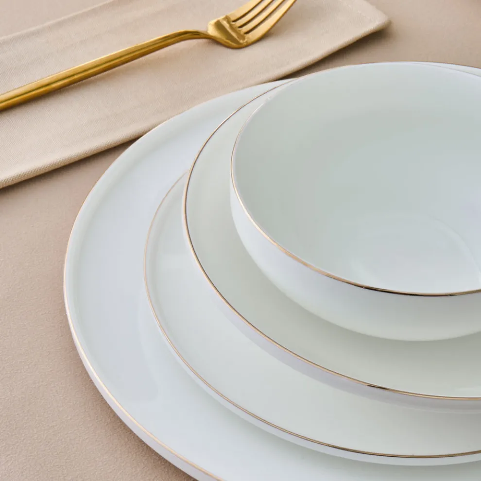 Karaca Fine Bone New Meridian 55-Piece Dinner Set for 12 People, Gold