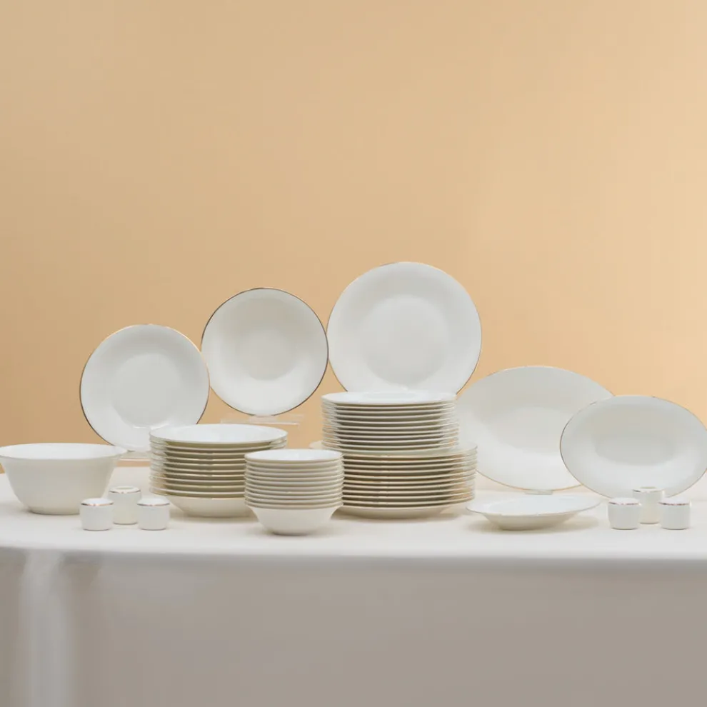 Karaca Fine Pearl New Fame 58-Piece Dinner Set for 12 People, Gold