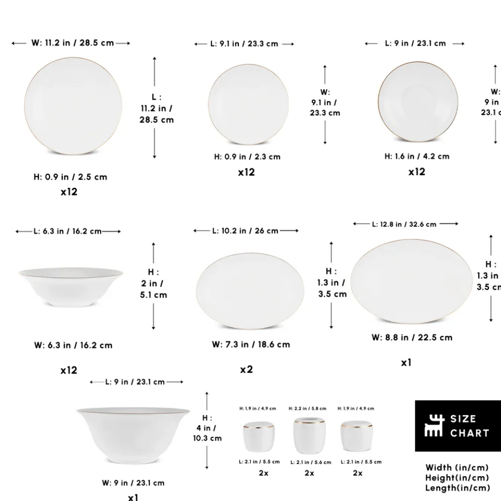 Karaca Fine Pearl New Fame 58-Piece Dinner Set for 12 People, Gold