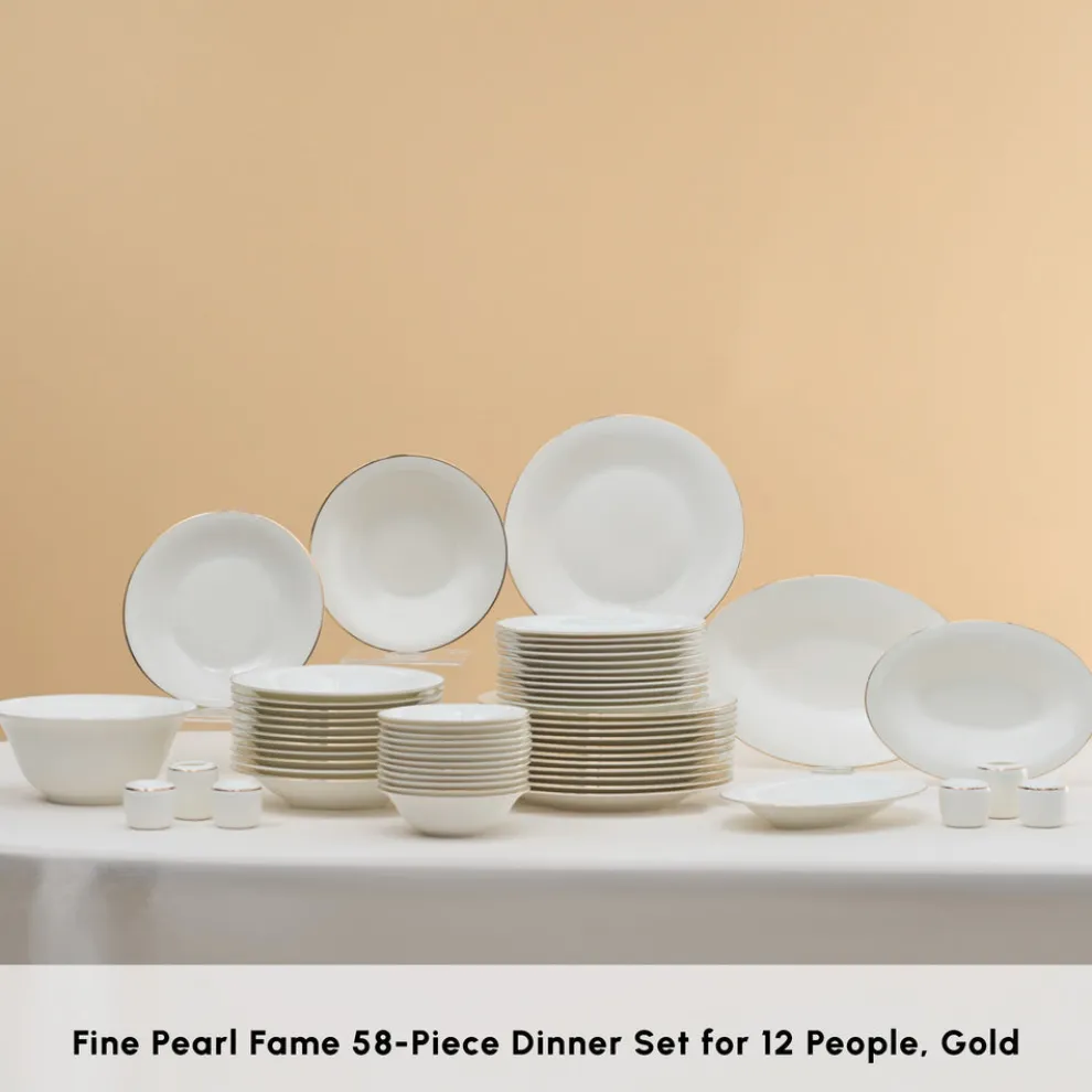 Karaca Fine Pearl New Fame 58-Piece Dinner Set for 12 People, Gold