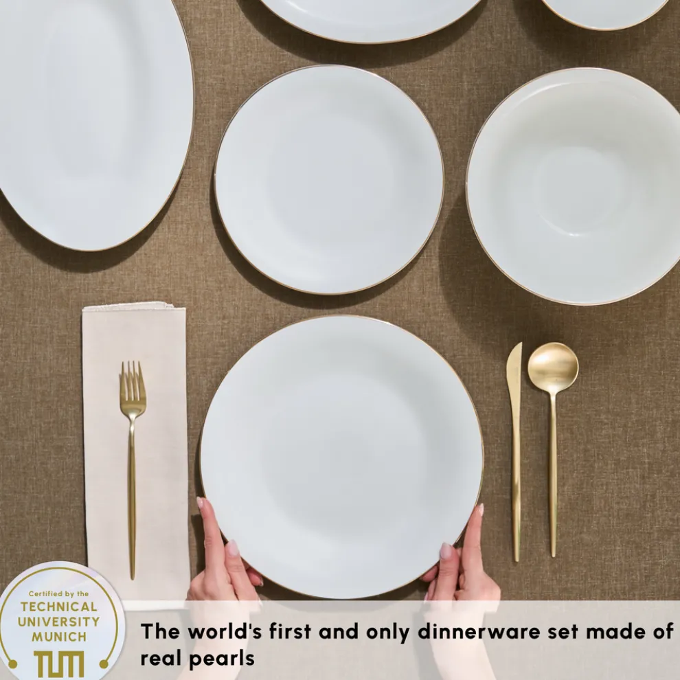 Karaca Fine Pearl New Fame 58-Piece Dinner Set for 12 People, Gold