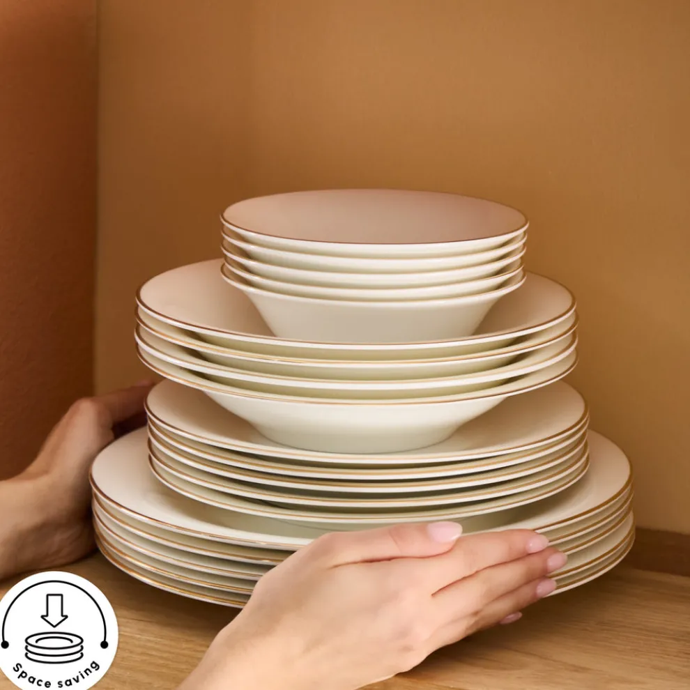 Karaca Fine Pearl New Fame 58-Piece Dinner Set for 12 People, Gold