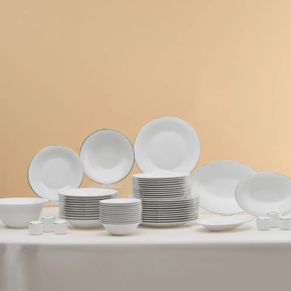 Karaca Fine Pearl New Fame 58-Piece Dinner Set for 12 People, Platin
