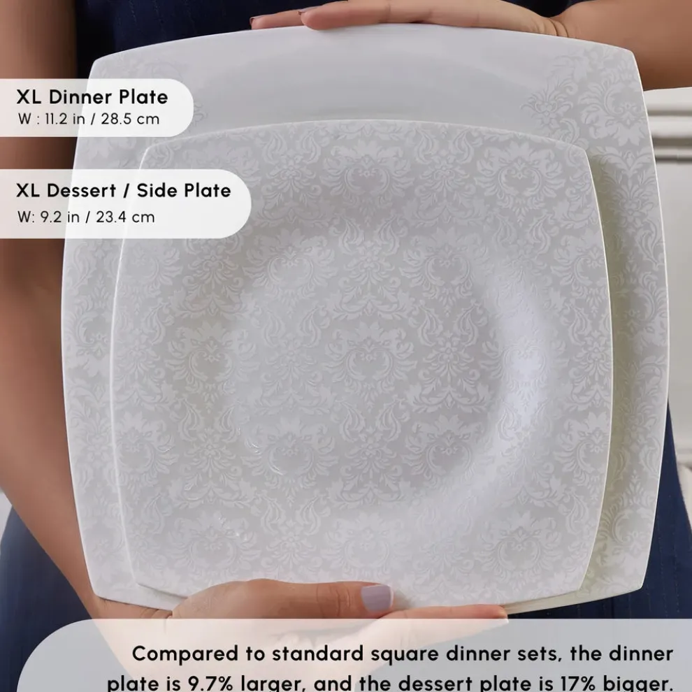 Karaca Fine Pearl Helen 62-Piece Dinner Set for 12 People, White