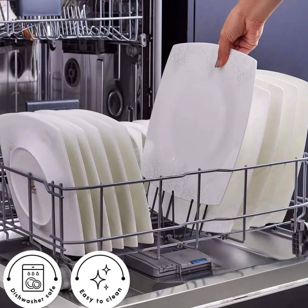 Karaca Fine Pearl Helen 62-Piece Dinner Set for 12 People, White