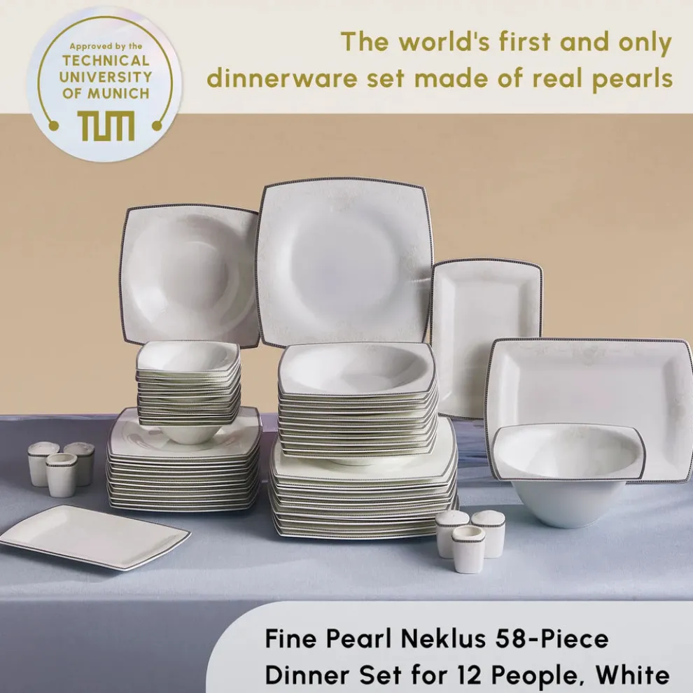 Karaca Fine Pearl Neklus 58-Piece Dinner Set for 12 People, Gold