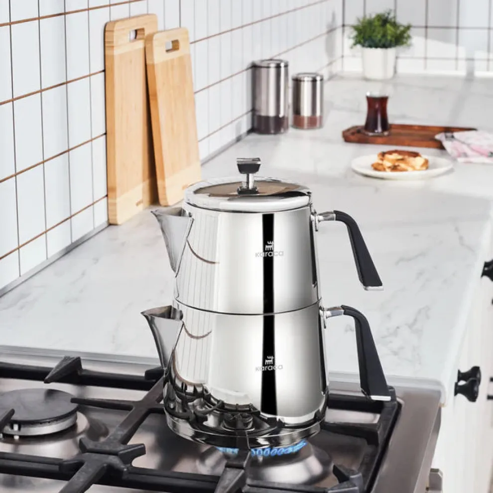 Karaca Fiona Stainless Steel Teapot Set, XL, Silver