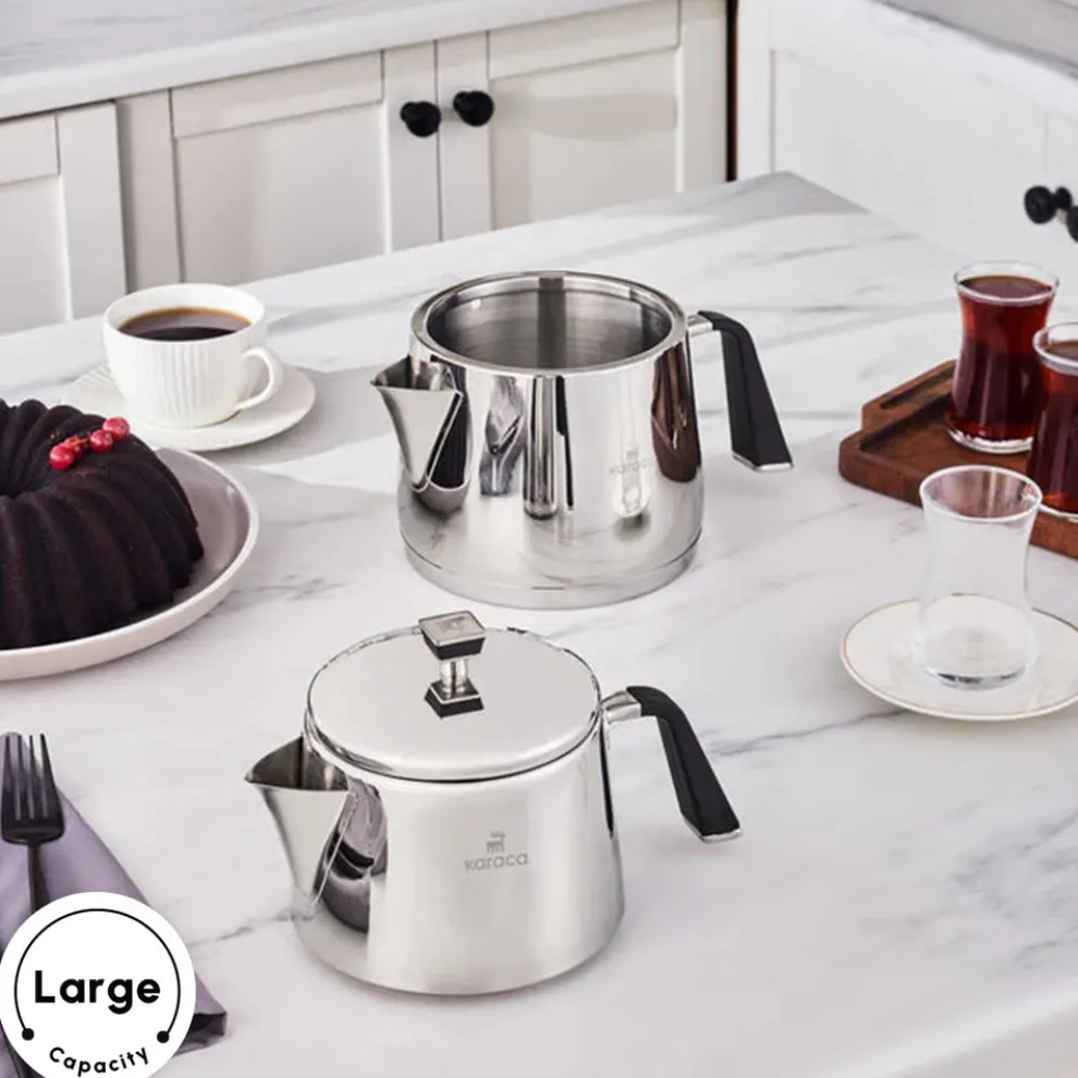 Karaca Fiona Stainless Steel Teapot Set, XL, Silver