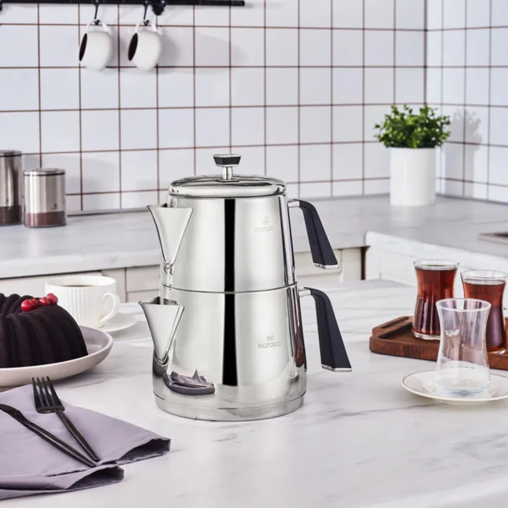 Karaca Fiona Stainless Steel Teapot Set, XL, Silver