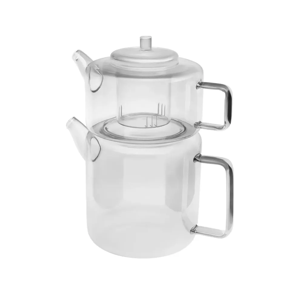 Karaca Flat Borosilicate Glass Teapot, Transparent