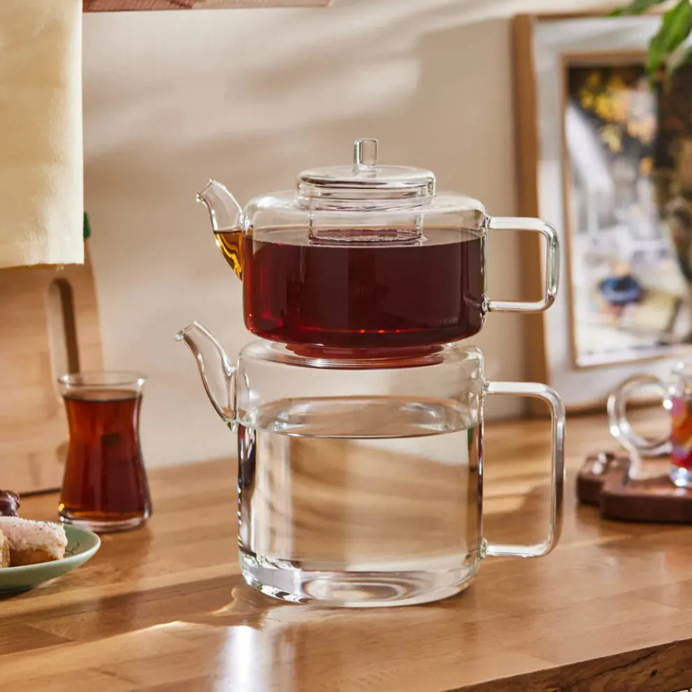 Karaca Flat Borosilicate Glass Teapot, Transparent