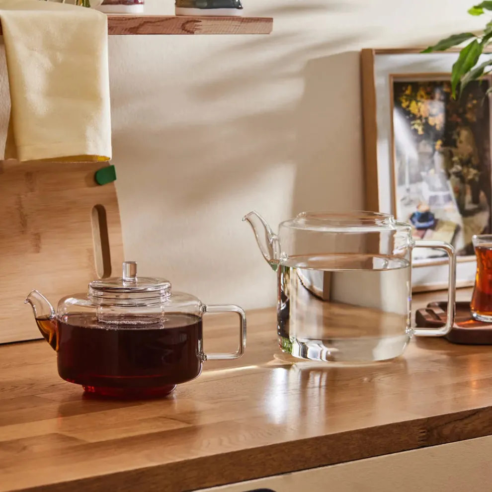Karaca Flat Borosilicate Glass Teapot, Transparent