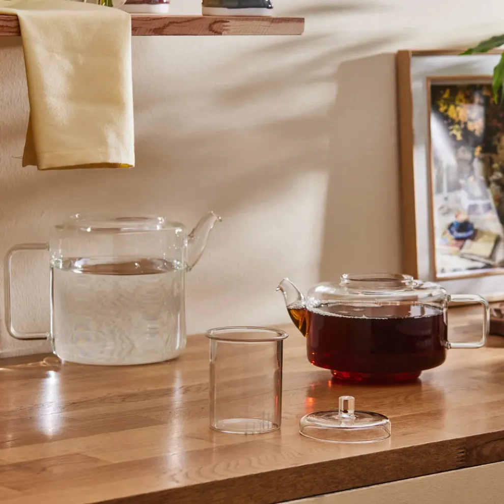 Karaca Flat Borosilicate Glass Teapot, Transparent