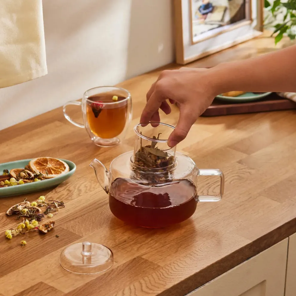 Karaca Flat Borosilicate Glass Teapot, Transparent