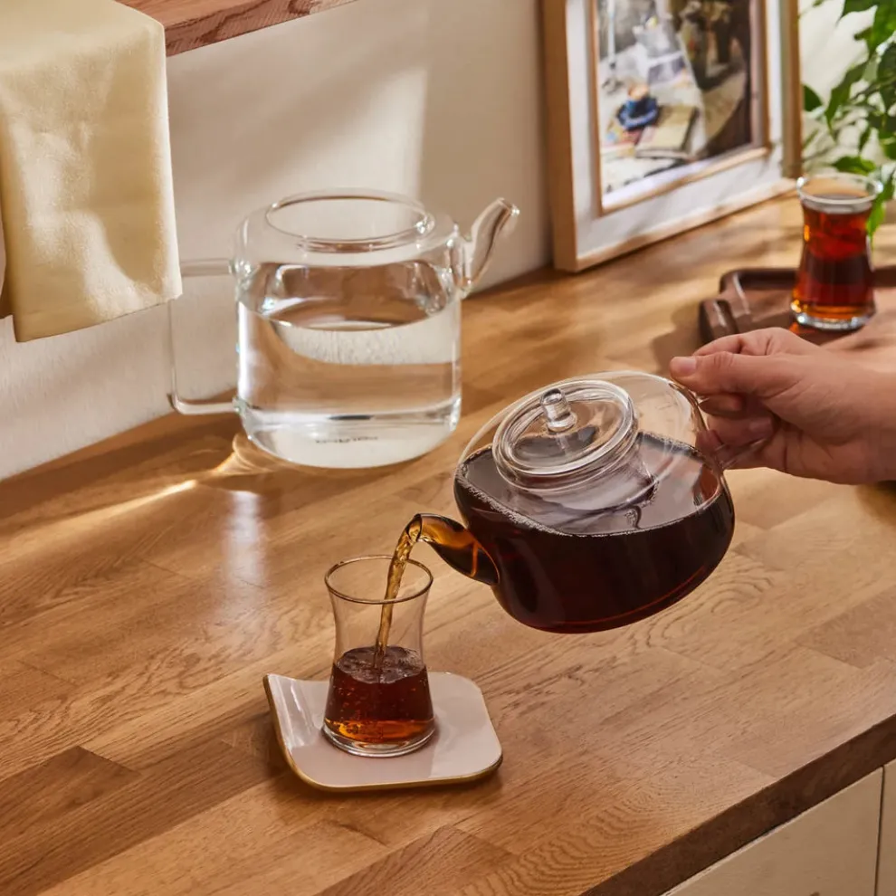 Karaca Flat Borosilicate Glass Teapot, Transparent