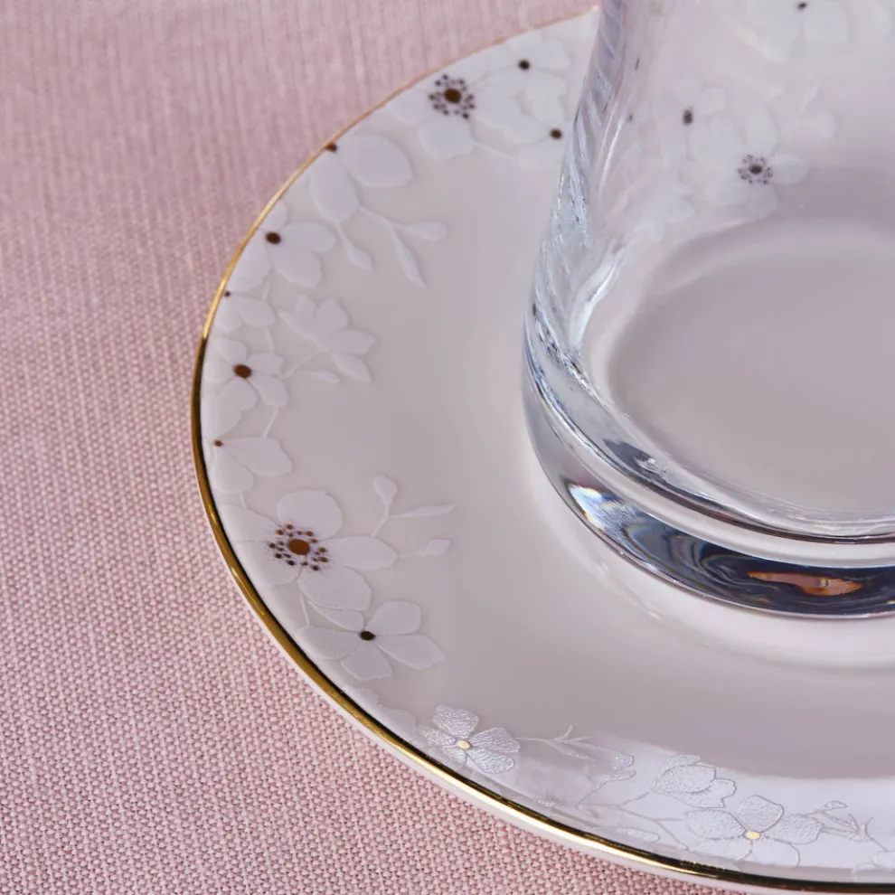 Karaca Fleur 12-Piece Glass Turkish Tea Set for 6 People, 170ml, Gold