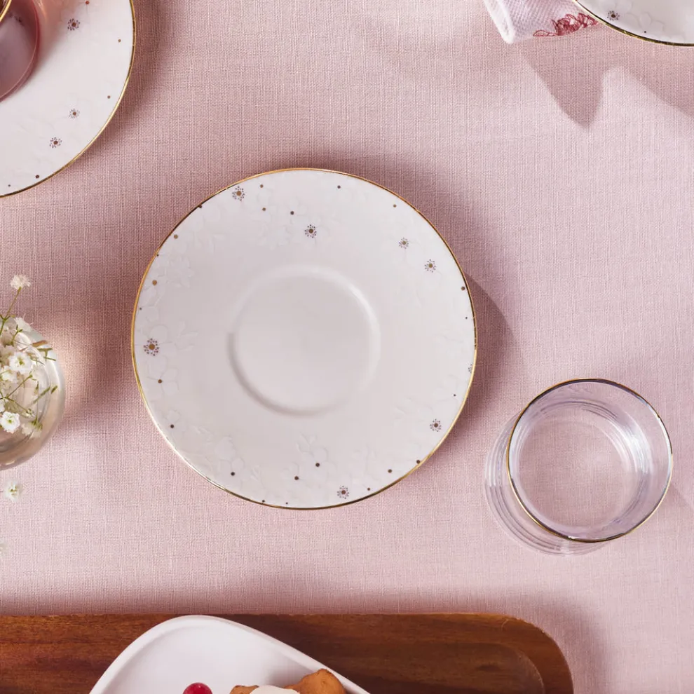 Karaca Fleur 12-Piece Glass Turkish Tea Set for 6 People, 170ml, Gold