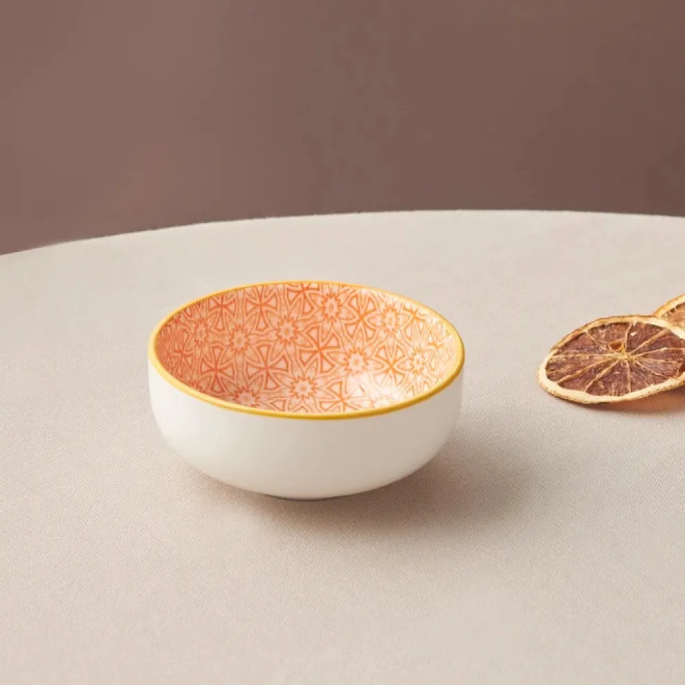 Karaca Floral Porcelain Round Snack Bowl, 10cm, Orange