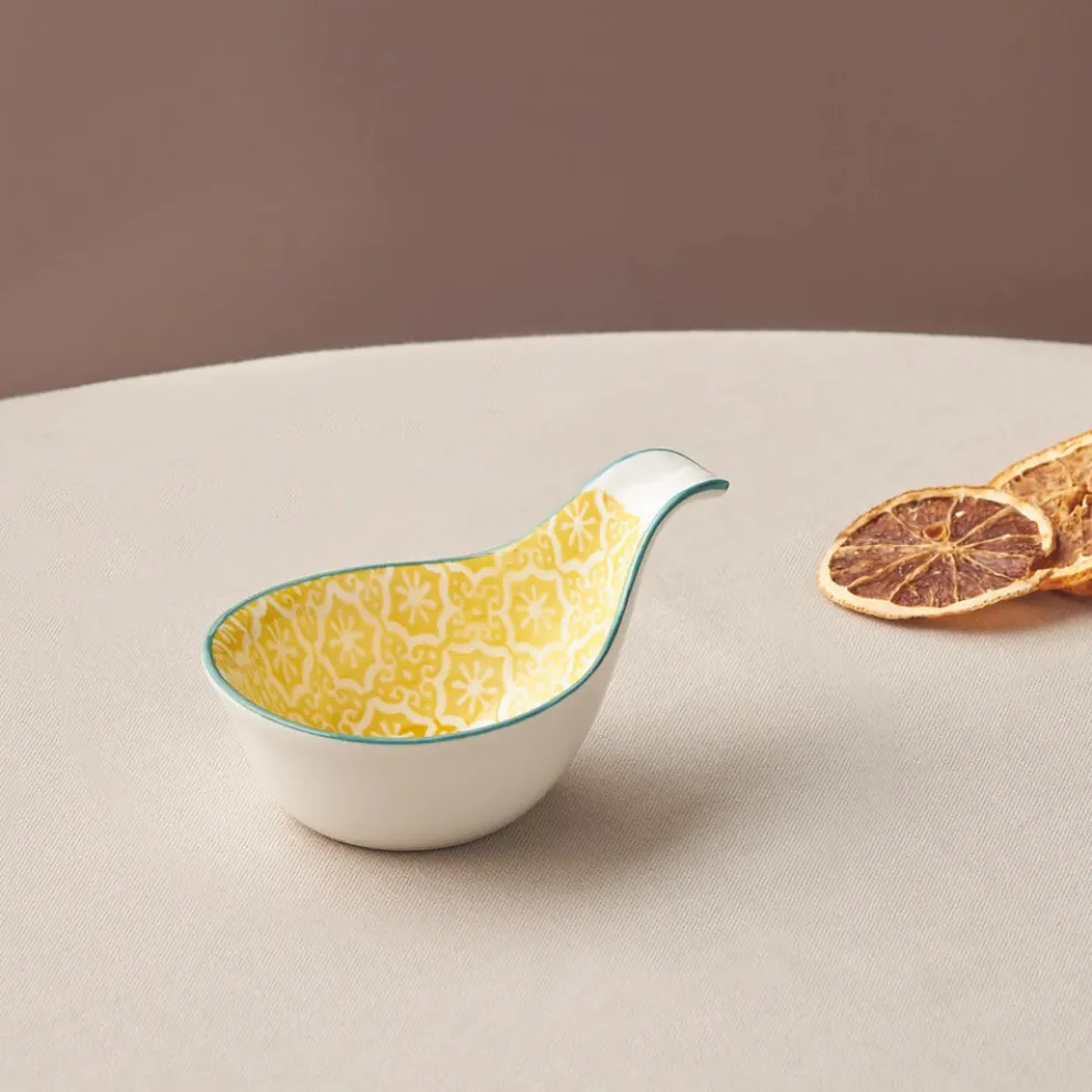 Karaca Floral Porcelain Drop Snack/Sauce Bowl, 10cm, Yellow