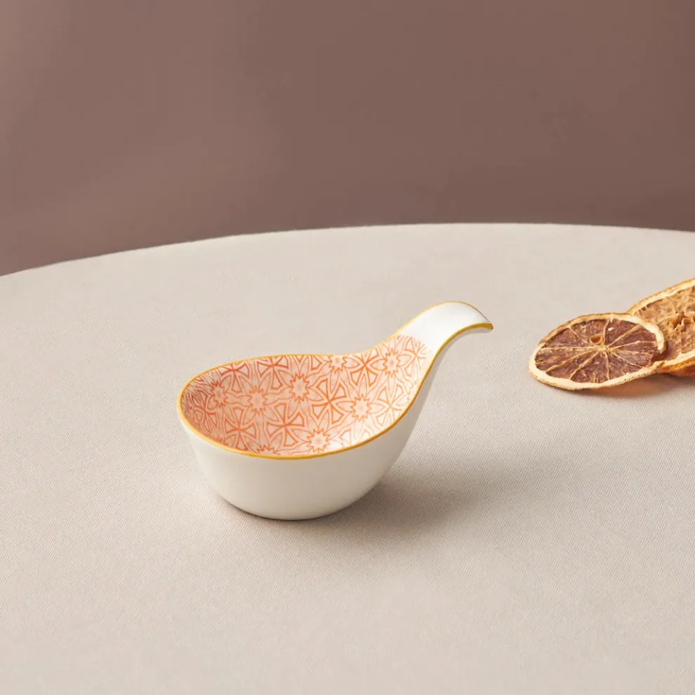 Karaca Floral Porcelain Drop Snack/Sauce Bowl, 10cm, Orange