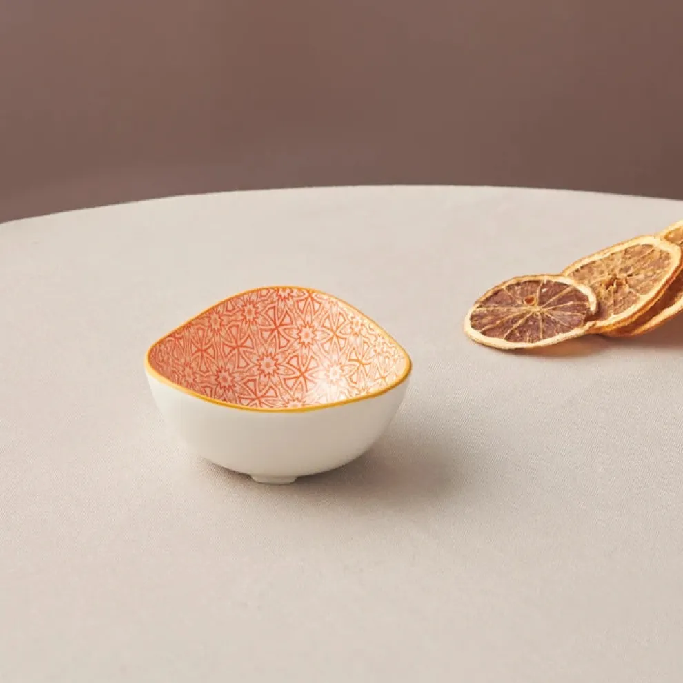 Karaca Floral Porcelain Triangle Snack Bowl, 10cm, Orange