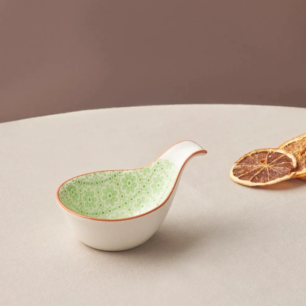 Karaca Floral Porcelain Drop Snack/Sauce Bowl, 10cm, Green