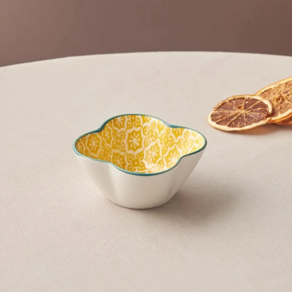 Karaca Floral Porcelain Clover Snack Bowl, Yellow, 10cm
