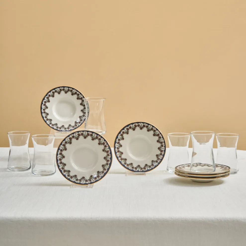 Karaca Florus 12-Piece Turkish Tea Set for 6 People, Multi