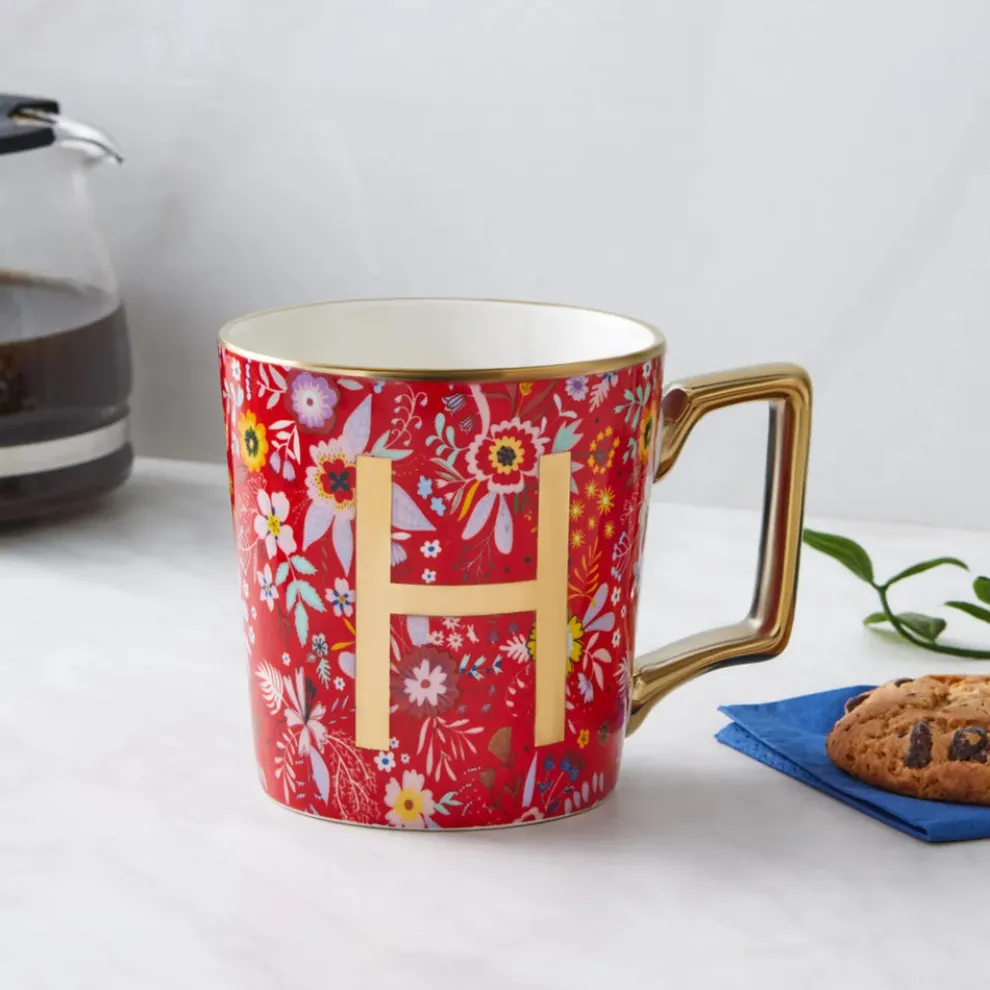 Karaca Flower Porcelain Letter H Mug, 350ml, Multi