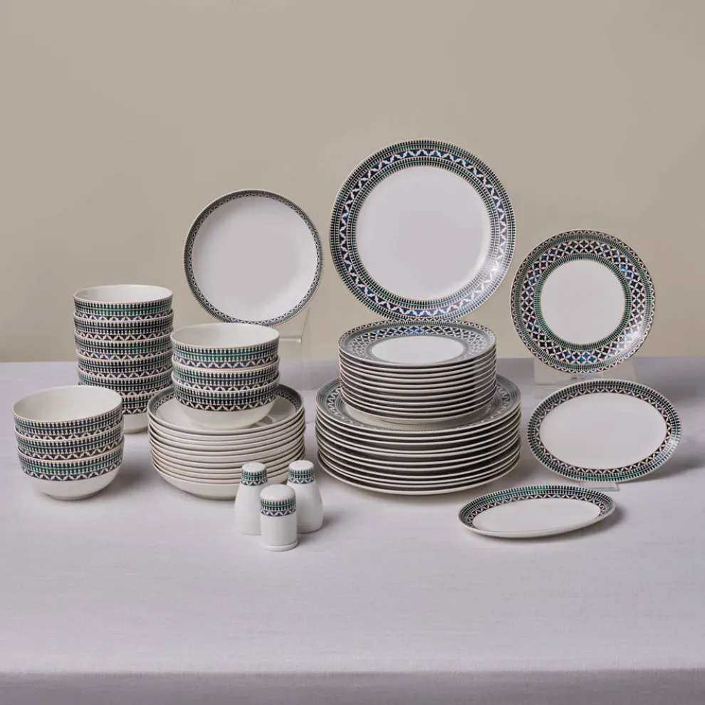 Karaca Forever Bone China New Cordoba 53-Piece Dinner Set for 12 People, Multi