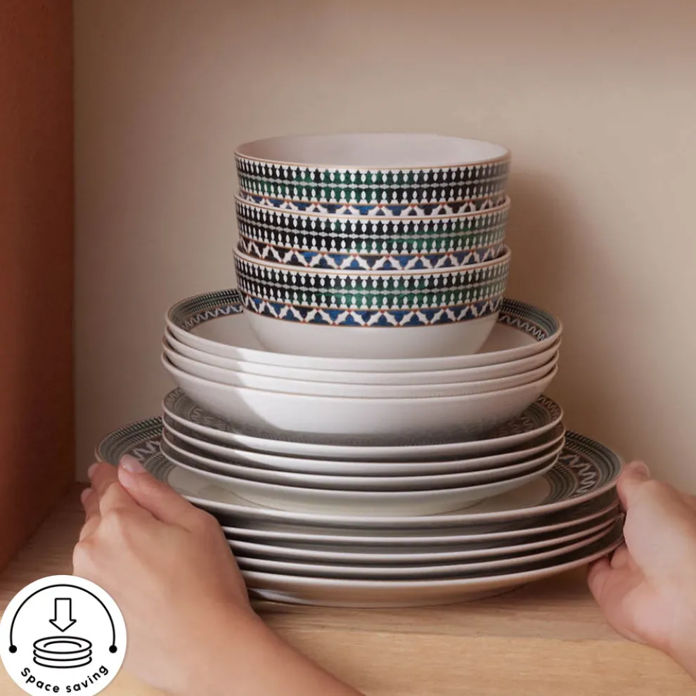 Karaca Forever Bone China New Cordoba 53-Piece Dinner Set for 12 People, Multi