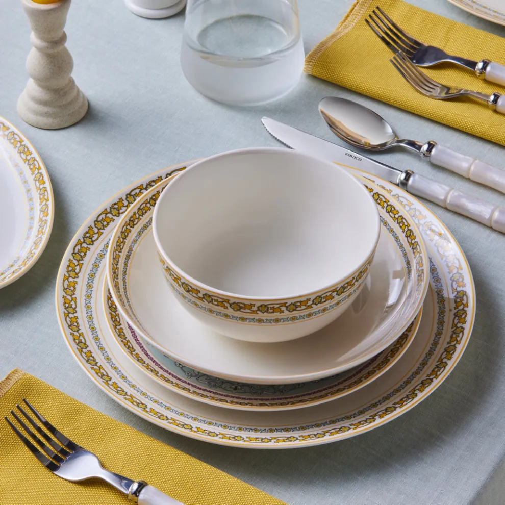 Karaca Forever Bone China Bondi 53-Piece Dinner Set for 12 People, Multi