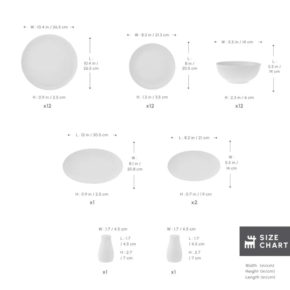 Karaca Forever Bone China Allure 41-Piece Dinner Set for 12 People, White