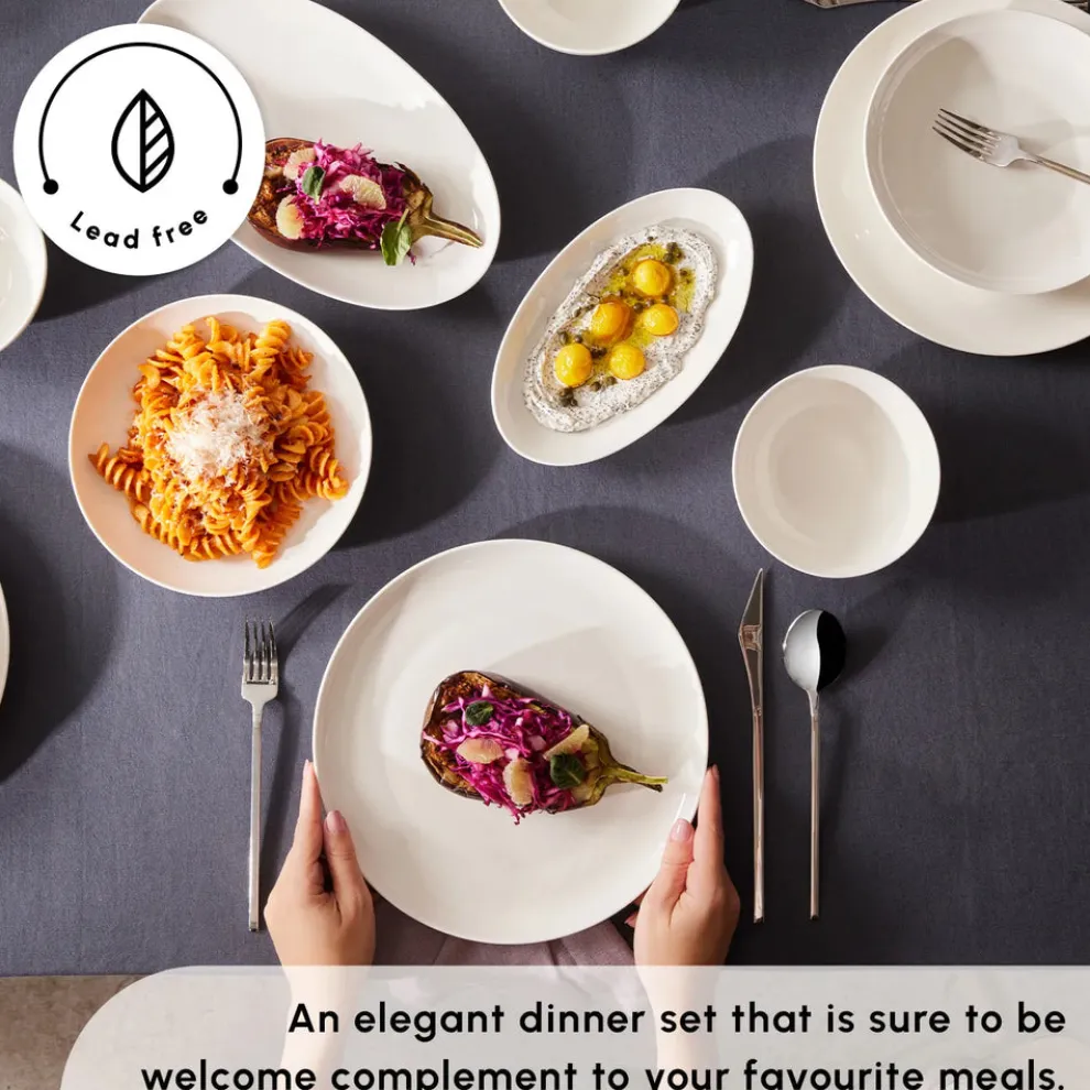 Karaca Forever Bone China Allure 41-Piece Dinner Set for 12 People, White