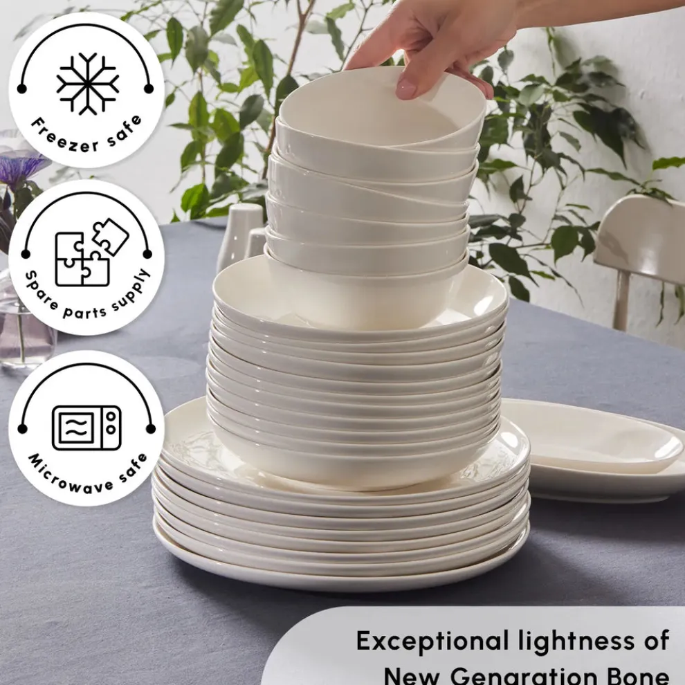 Karaca Forever Bone China Allure 41-Piece Dinner Set for 12 People, White