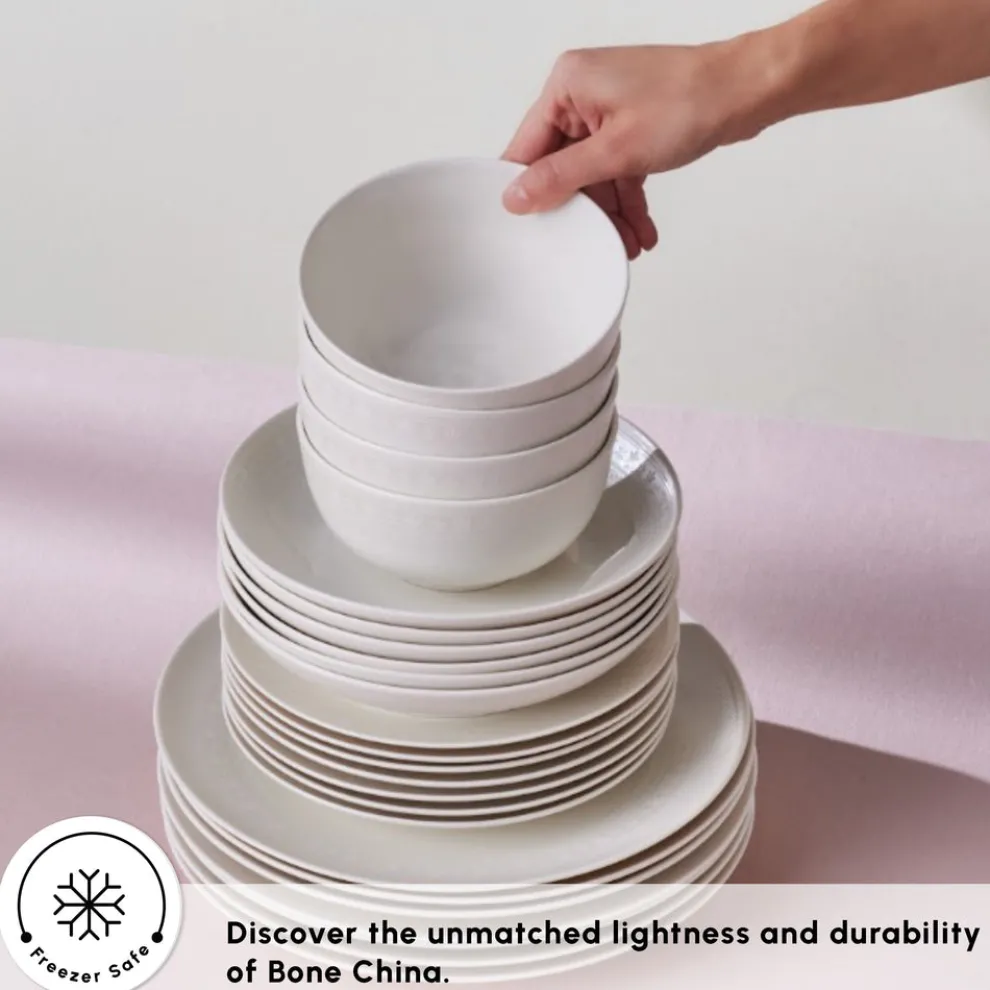 Karaca Forever Bone China Arte 53-Piece Dinner Set for 12 People, White