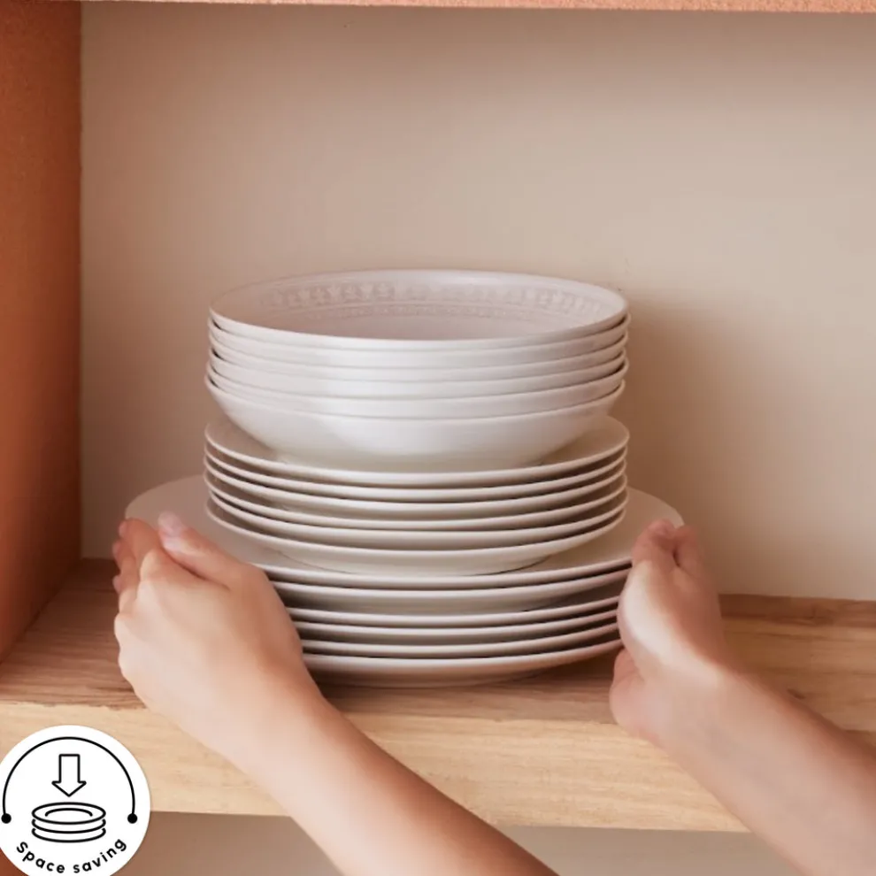 Karaca Forever Bone China Arte 53-Piece Dinner Set for 12 People, White