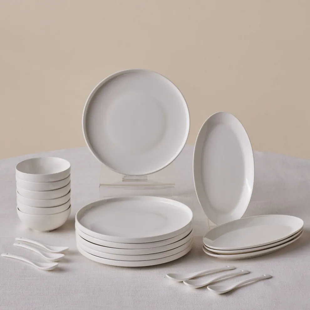 Karaca Forever Bone China Fika 22-Piece Serveware Set for 6 People, White