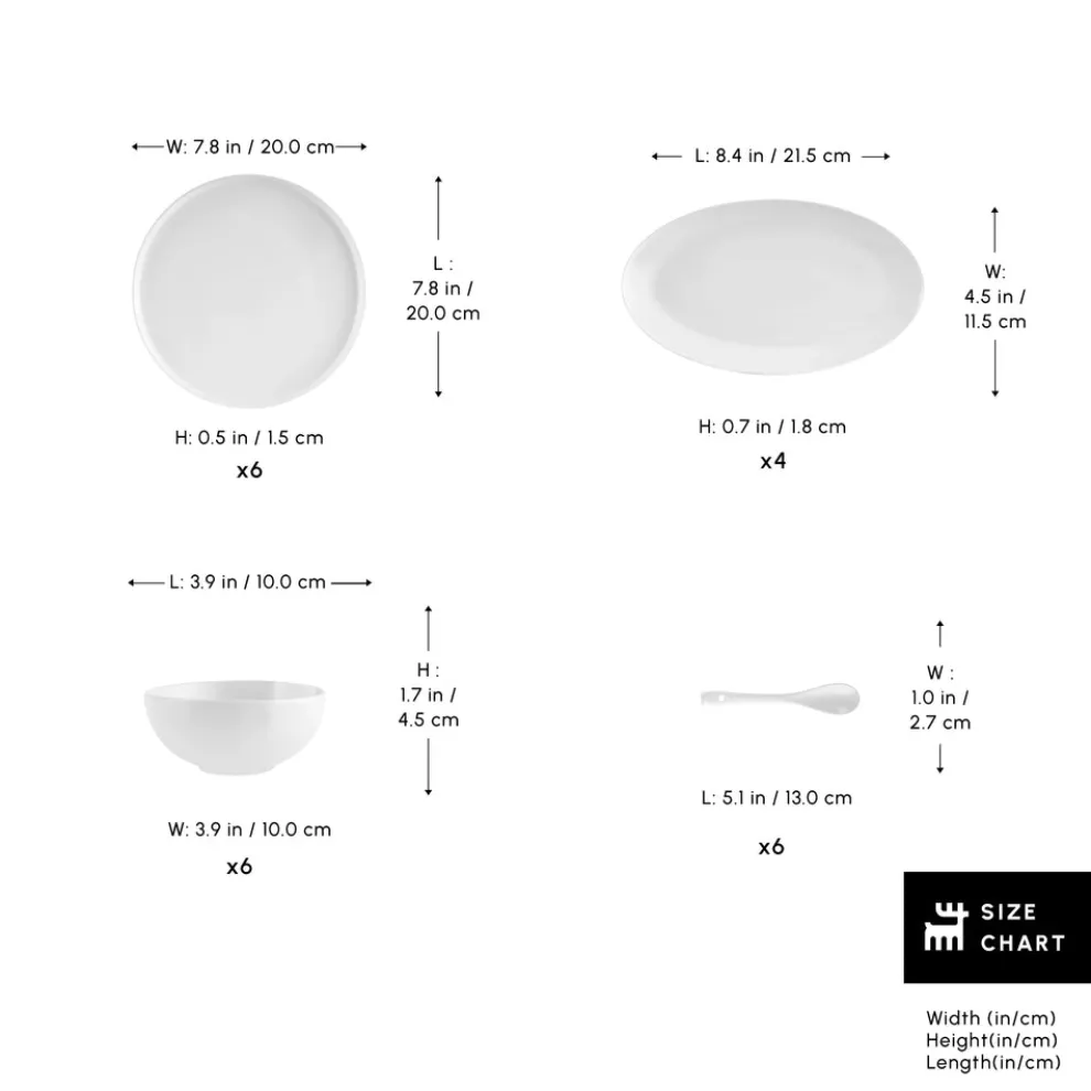 Karaca Forever Bone China Fika 22-Piece Serveware Set for 6 People, White