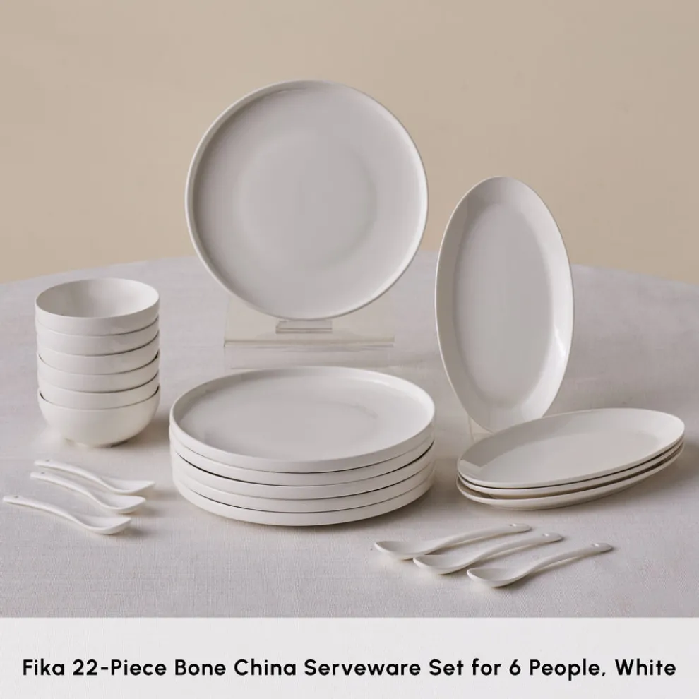 Karaca Forever Bone China Fika 22-Piece Serveware Set for 6 People, White