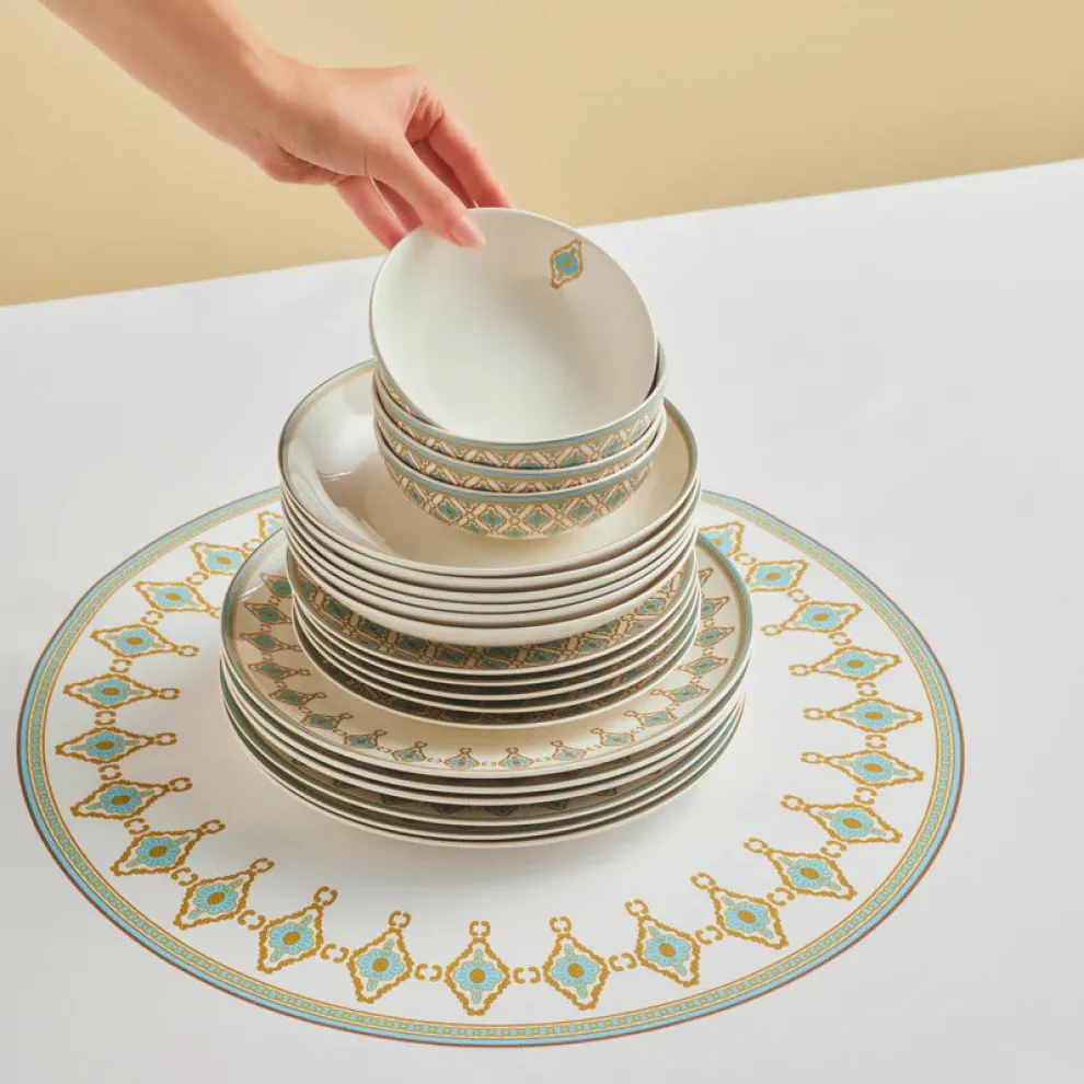 Karaca Forever Bone China Dorothy, 53-Piece Dinner Set for 12 People, Gold